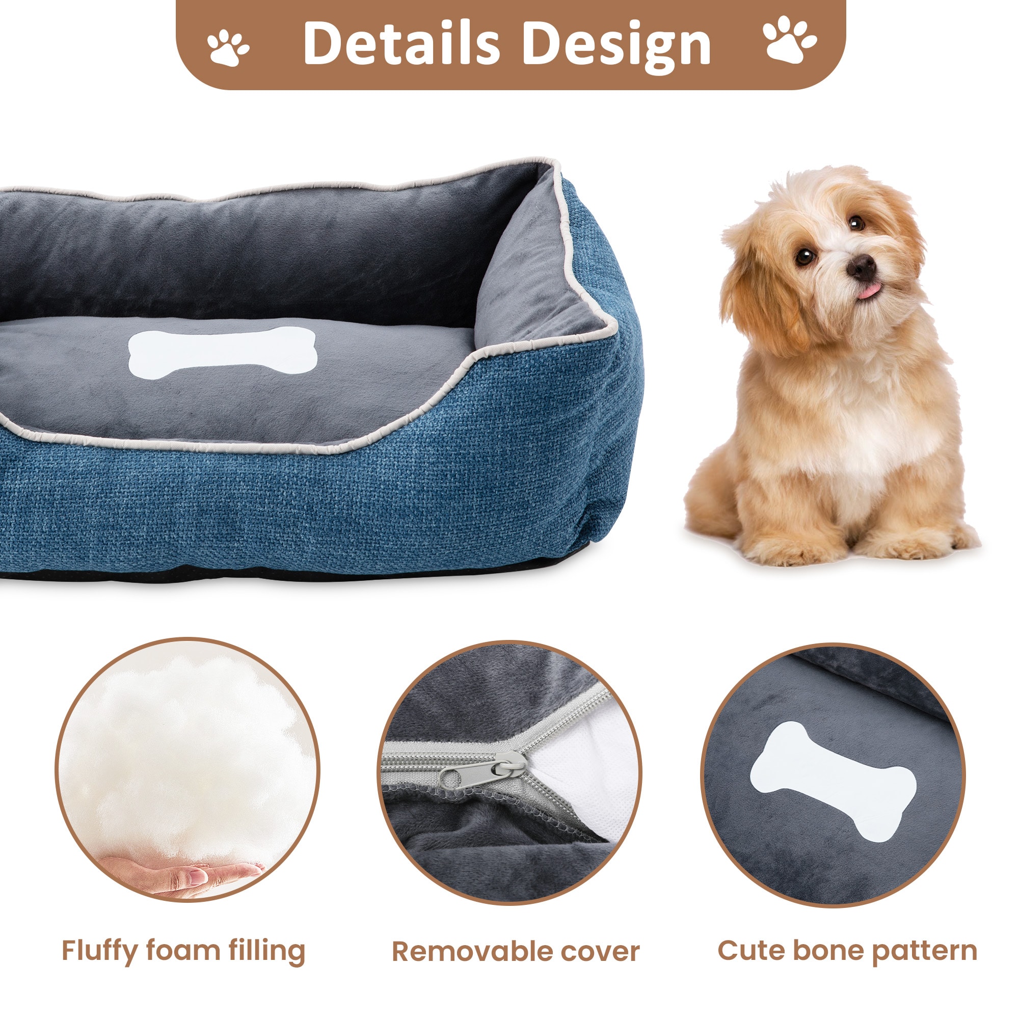 Small Dog Bed Plush Anti-slip Cat Bed Washable Cover Blue_voghion.com